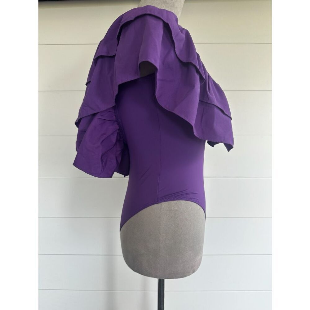 ZARA NWT Fashion Maxi Ruffle V Neck Purple Swimsuit Size S - Picture 4 of 8